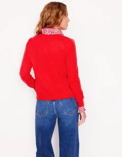 Eva Cashmere Crew Cardigan-Strawberry Tart Red-Boden Clearance