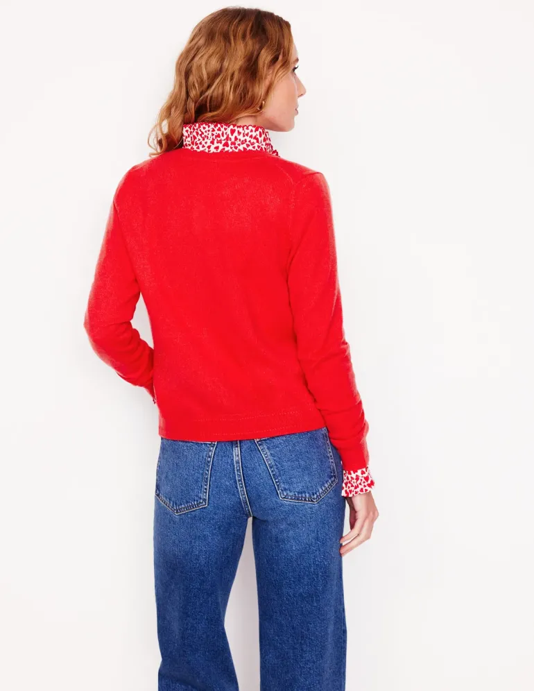Eva Cashmere Crew Cardigan-Strawberry Tart Red-Boden Clearance