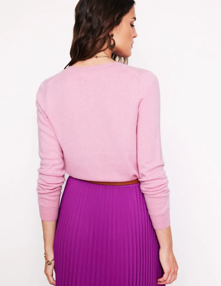 Eva Cashmere Crew Cardigan-Old Rose Pink-Boden New