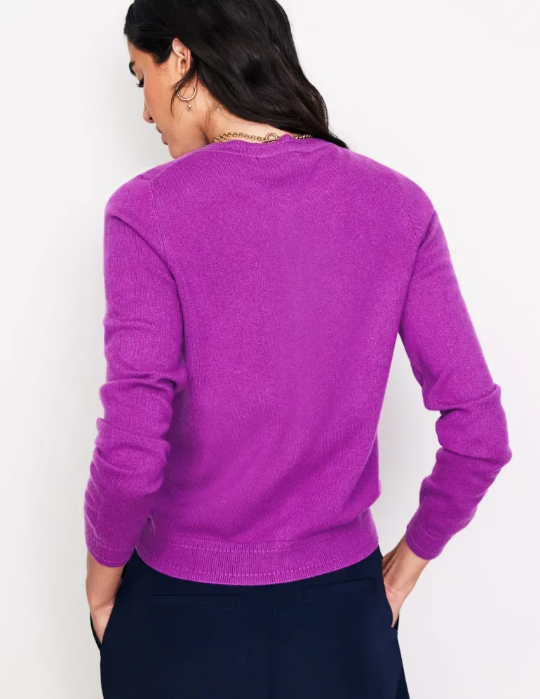 Eva Cashmere Crew Cardigan-Regal Purple-Boden Cheap