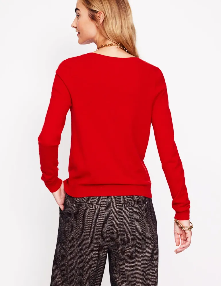 Eva Cashmere Crew Cardigan-Rouge Red-Boden Fashion