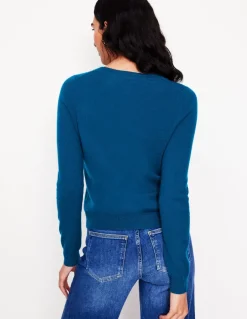 Eva Cashmere Crew Cardigan-Harbour Blue-Boden Flash Sale