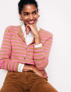 Eva Cashmere Crew Cardigan-Camel Melange/ Fluro Pink-Boden Sale