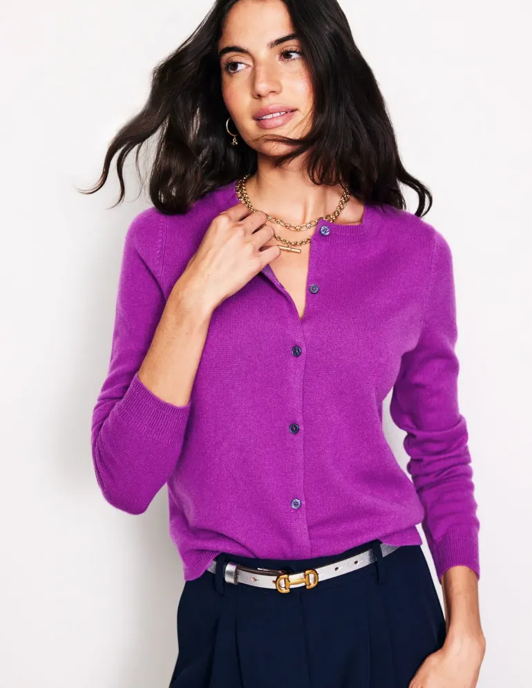 Eva Cashmere Crew Cardigan-Regal Purple-Boden Cheap