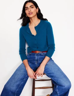 Eva Cashmere Crew Cardigan-Harbour Blue-Boden Flash Sale