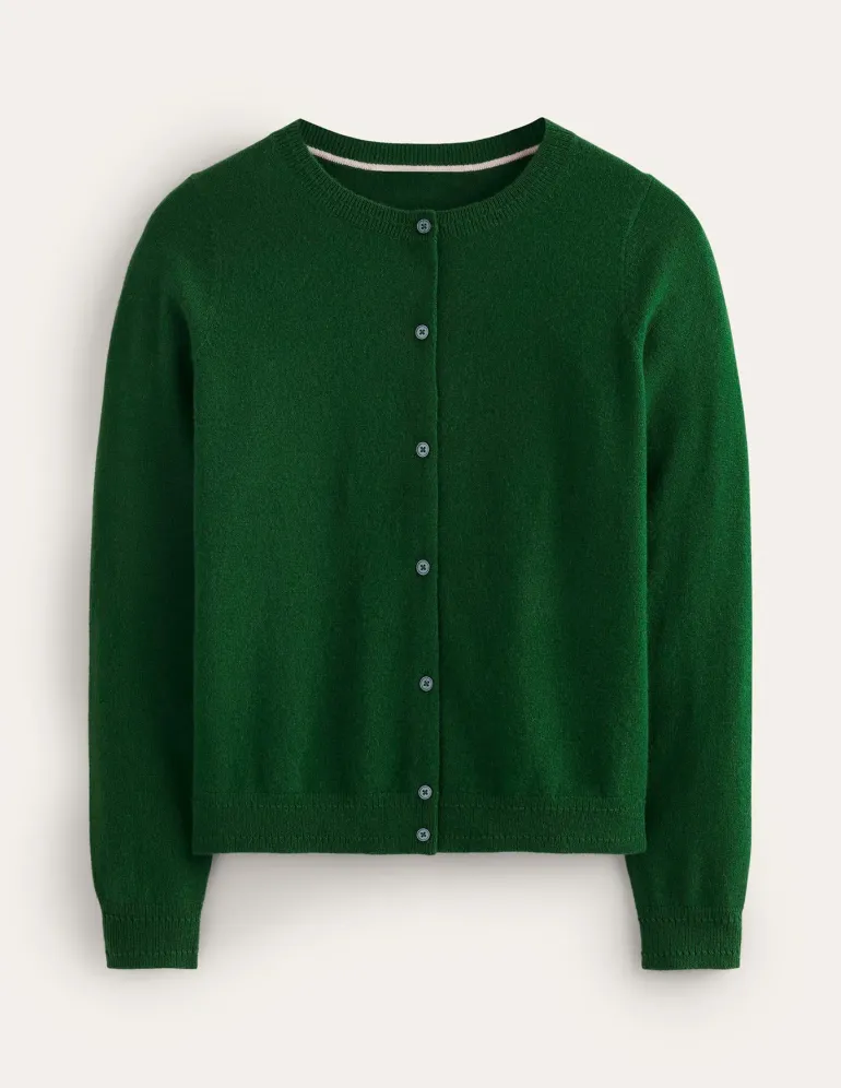 Eva Cashmere Crew Cardigan-Pine Green-Boden Shop