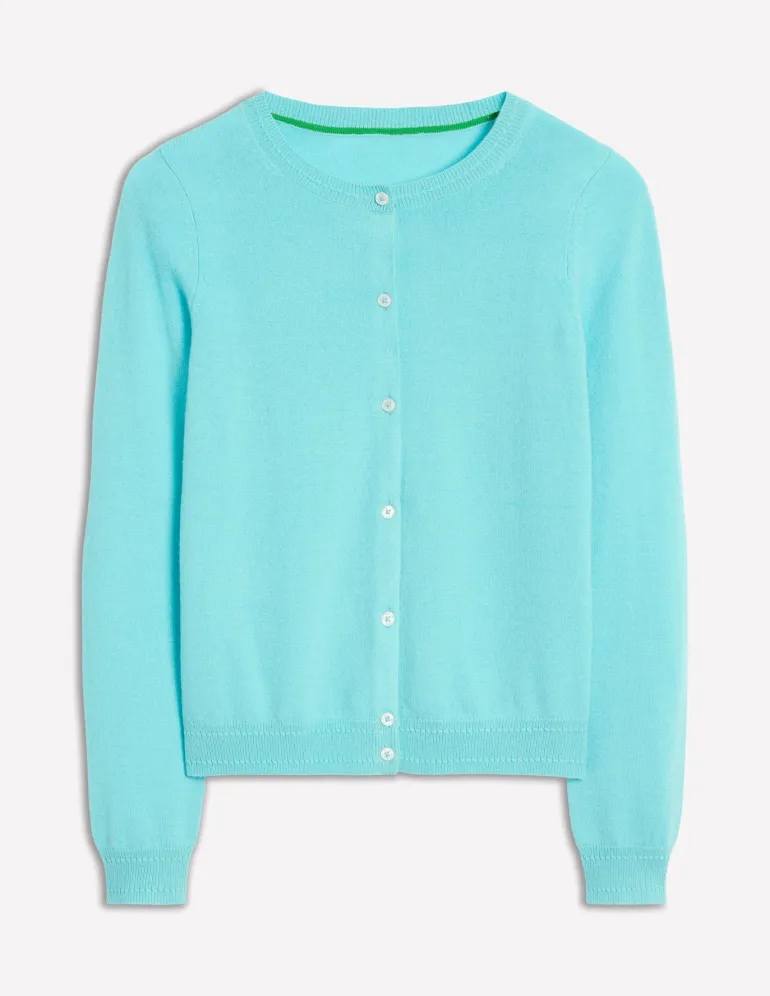 Eva Cashmere Crew Cardigan-Caribbean Blue-Boden Outlet