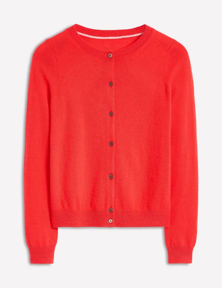 Eva Cashmere Crew Cardigan-Strawberry Tart Red-Boden Clearance