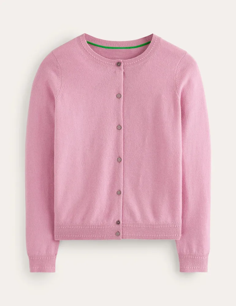 Eva Cashmere Crew Cardigan-Old Rose Pink-Boden New