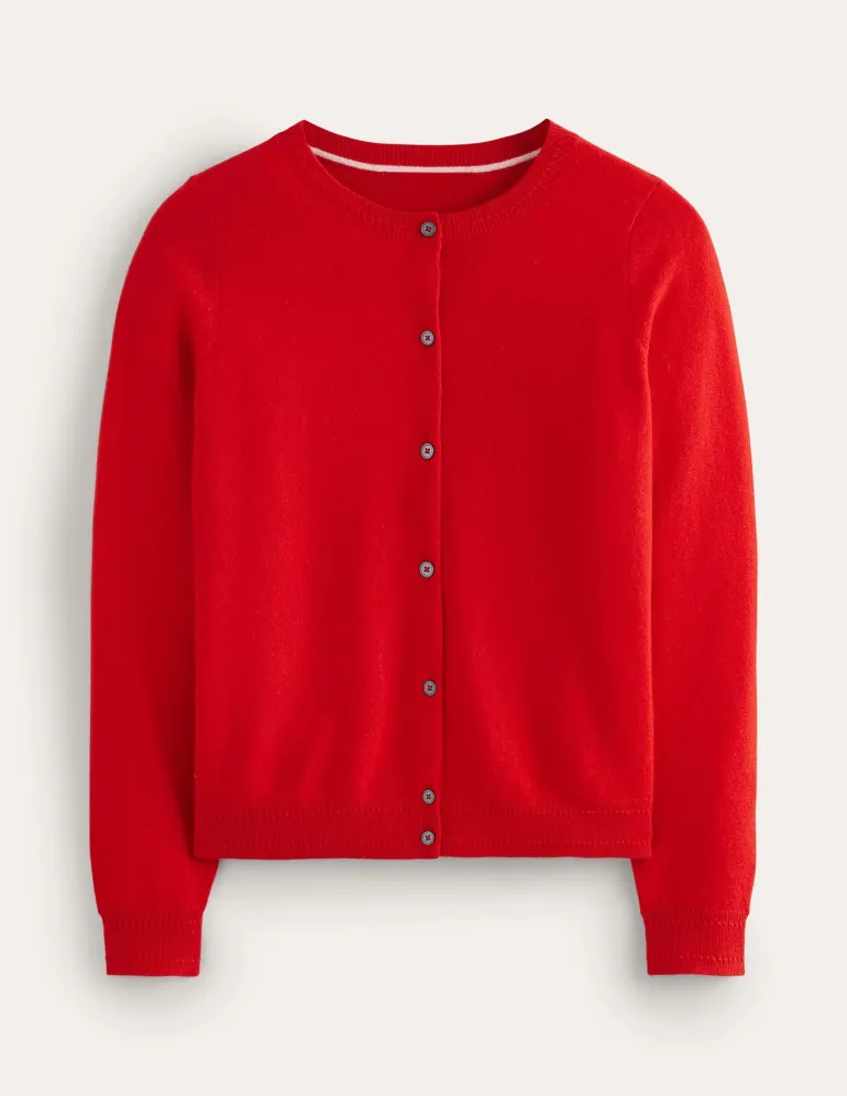 Eva Cashmere Crew Cardigan-Rouge Red-Boden Fashion