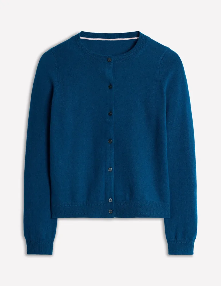 Eva Cashmere Crew Cardigan-Harbour Blue-Boden Flash Sale