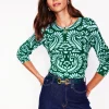 Eva Cashmere Crew Neck Sweater-Pine Green, Decorative Flora-Boden Hot