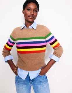 Eva Cashmere Crew Neck Sweater-Camel Melange, Rainbow-Boden Shop
