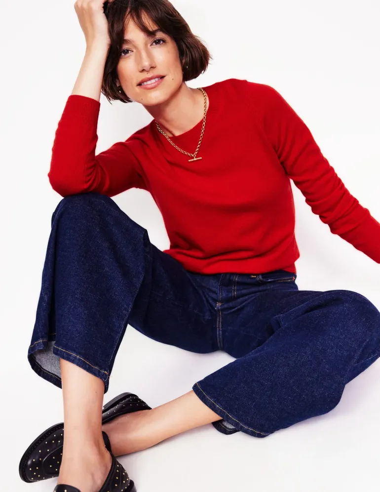 Eva Cashmere Crew Neck Sweater-Rouge Red-Boden Shop