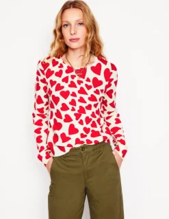Eva Cashmere Crew Neck Sweater-Ivory, Heart Cluster-Boden Best