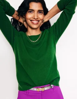 Eva Cashmere Crew Neck Sweater-Pine Green-Boden Online
