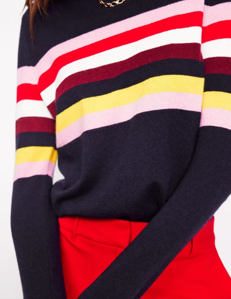 Eva Cashmere Crew Neck Sweater-Navy, Rainbow-Boden Best Sale