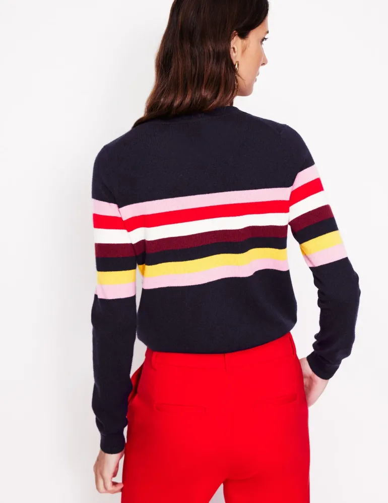 Eva Cashmere Crew Neck Sweater-Navy, Rainbow-Boden Best Sale