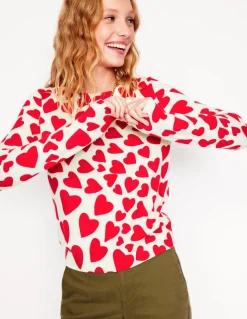 Eva Cashmere Crew Neck Sweater-Ivory, Heart Cluster-Boden Best