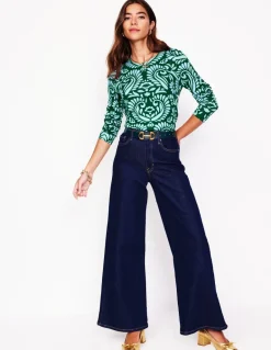 Eva Cashmere Crew Neck Sweater-Pine Green, Decorative Flora-Boden Hot