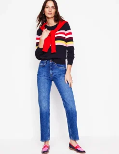 Eva Cashmere Crew Neck Sweater-Navy, Rainbow-Boden Best Sale