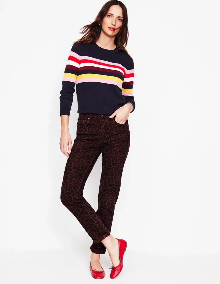 Eva Cashmere Crew Neck Sweater-Navy, Rainbow-Boden Best Sale