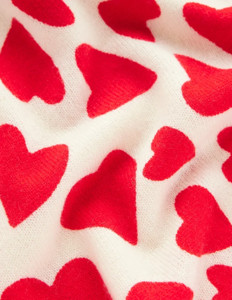 Eva Cashmere Crew Neck Sweater-Ivory, Heart Cluster-Boden Best