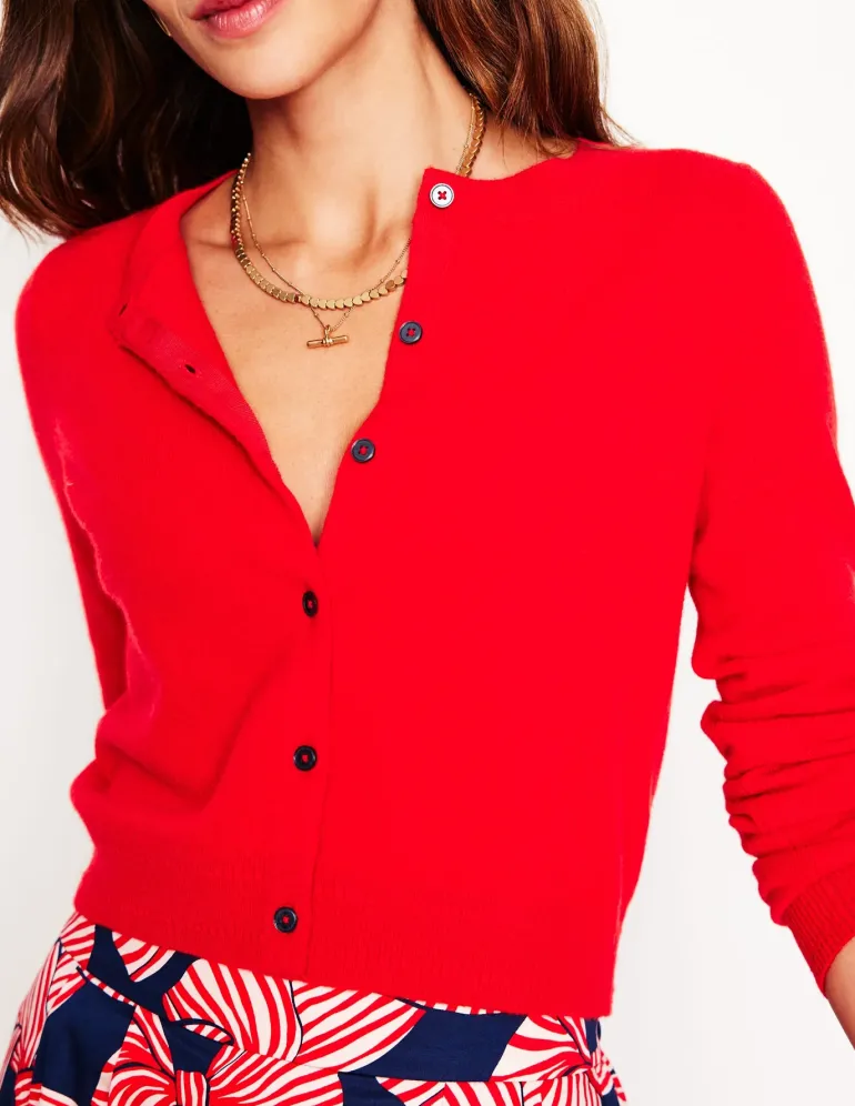Eva Cashmere Cropped Cardigan-Poppy Red-Boden New