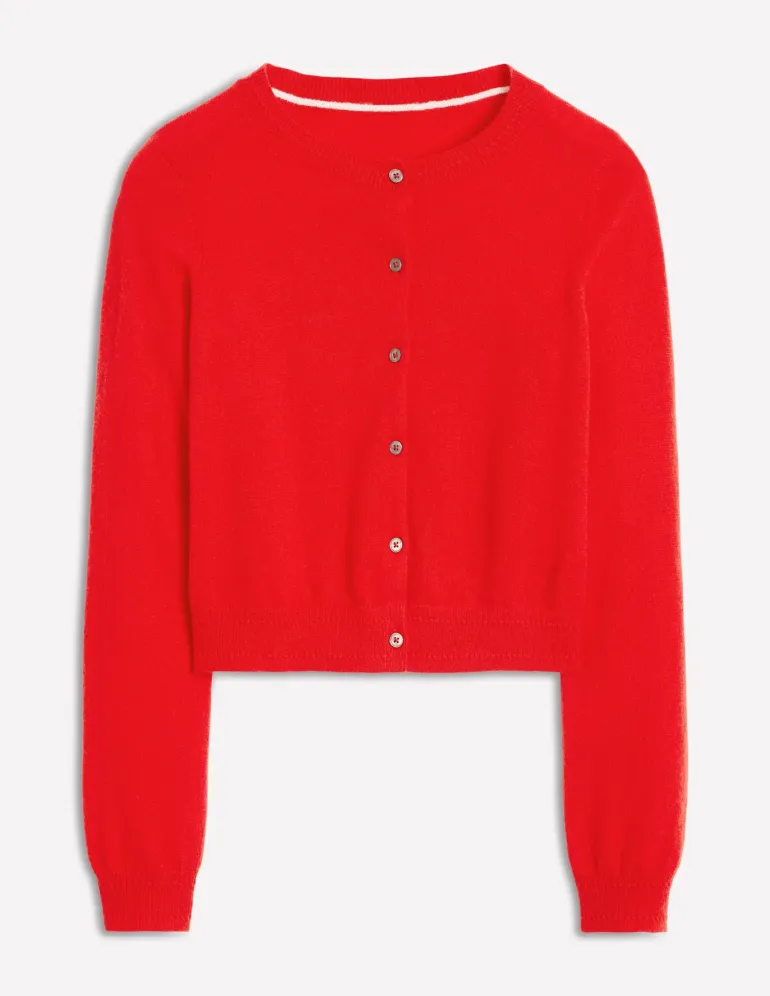 Eva Cashmere Cropped Cardigan-Poppy Red-Boden New