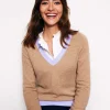 Eva Cashmere V-Neck Sweater-Camel Melange Colour Block-Boden Cheap