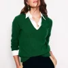 Eva Cashmere V-Neck Sweater-Pine Green-Boden Best