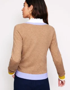 Eva Cashmere V-Neck Sweater-Camel Melange Colour Block-Boden Cheap