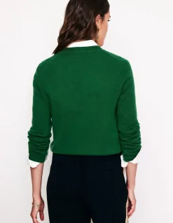 Eva Cashmere V-Neck Sweater-Pine Green-Boden Best