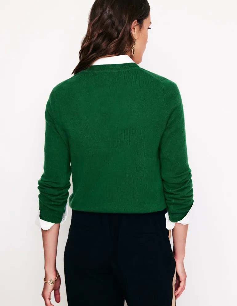 Eva Cashmere V-Neck Sweater-Pine Green-Boden Best