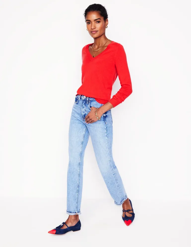 Eva Cashmere V-Neck Sweater-Strawberry Tart Red-Boden Clearance
