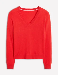 Eva Cashmere V-Neck Sweater-Strawberry Tart Red-Boden Clearance