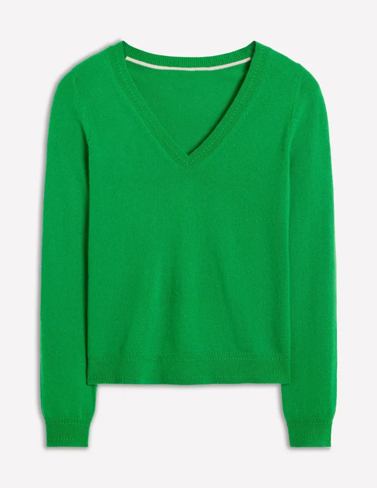 Eva Cashmere V-Neck Sweater-Paradise Green-Boden Store