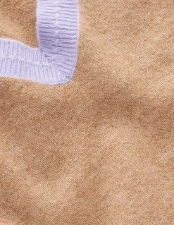 Eva Cashmere V-Neck Sweater-Camel Melange Colour Block-Boden Cheap