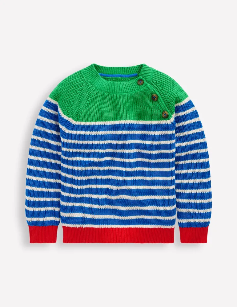 Everyday Cotton Jumper-Kingfisher Blue/Rich Emerald-Boden New