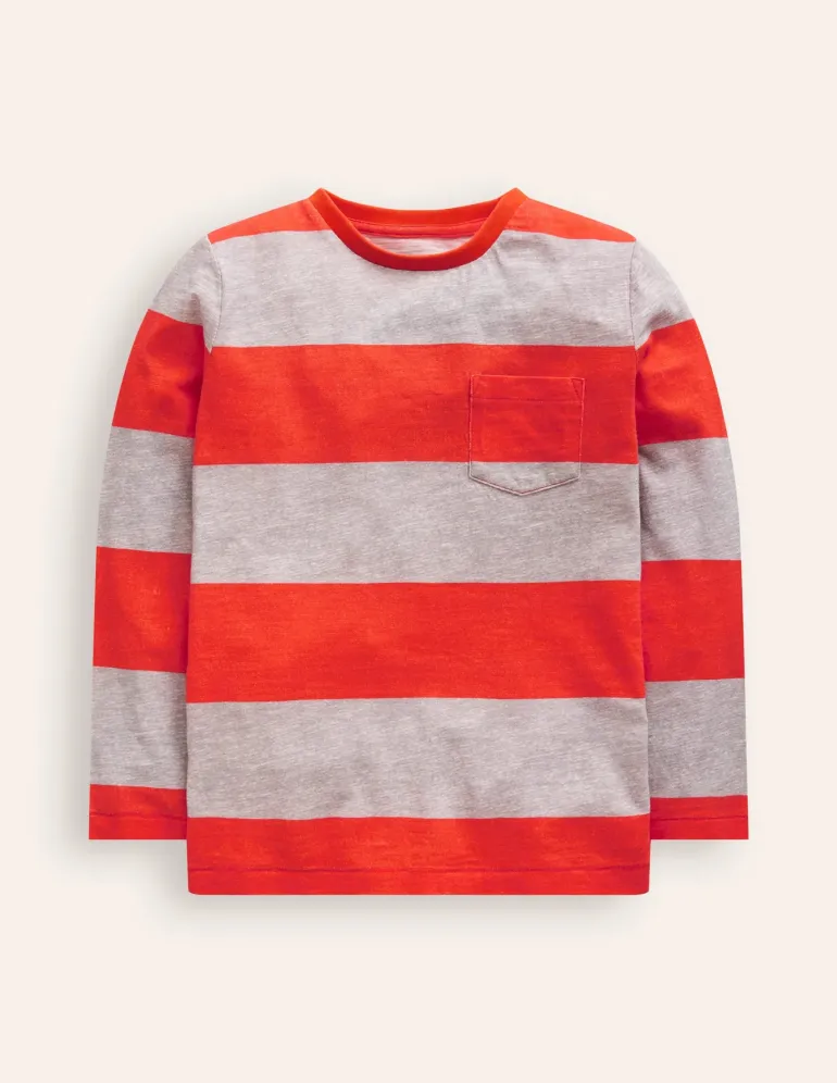 Everyday Long Sleeve T-Shirt-Grey Marl/ Firecracker Red-Boden Online
