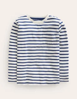 Everyday Long Sleeve T-Shirt-Soft Ivory/ College Navy-Boden Sale