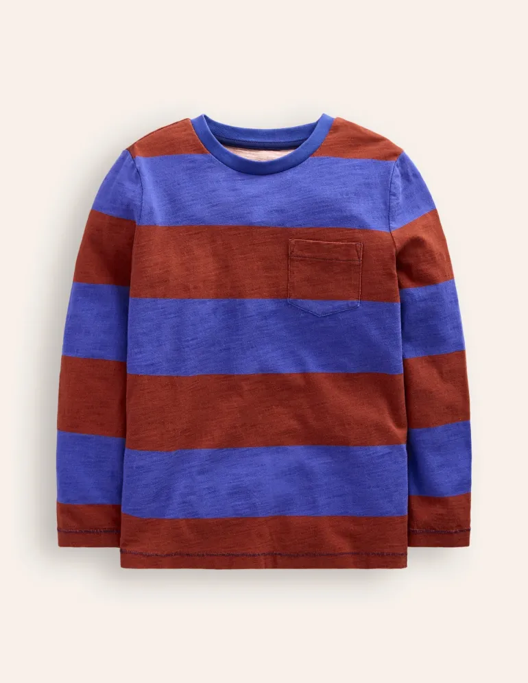 Everyday Long Sleeve T-Shirt-Blue/ Burgandy stripe-Boden Store