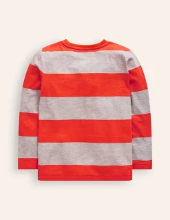 Everyday Long Sleeve T-Shirt-Grey Marl/ Firecracker Red-Boden Online