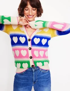 Fair Isle Boyfriend Cardigan-Multi, Hearts-Boden Clearance
