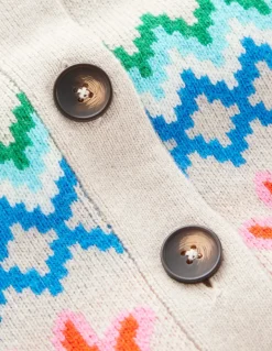 Fair Isle Boyfriend Cardigan-Oatmeal Melange, Birds-Boden Online