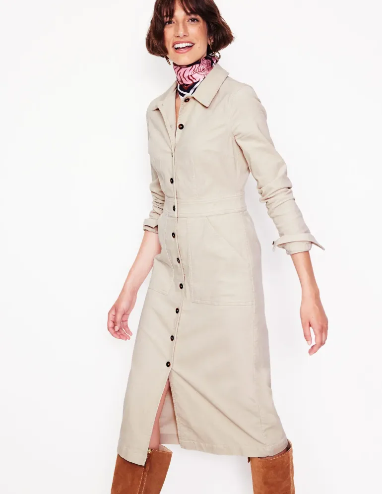 Flora Cord Midi Shirt Dress-Almond Peach-Boden Shop