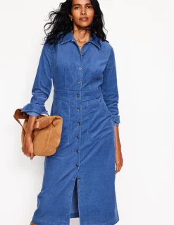 Flora Cord Midi Shirt Dress-True Navy-Boden Best