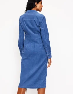 Flora Cord Midi Shirt Dress-True Navy-Boden Best