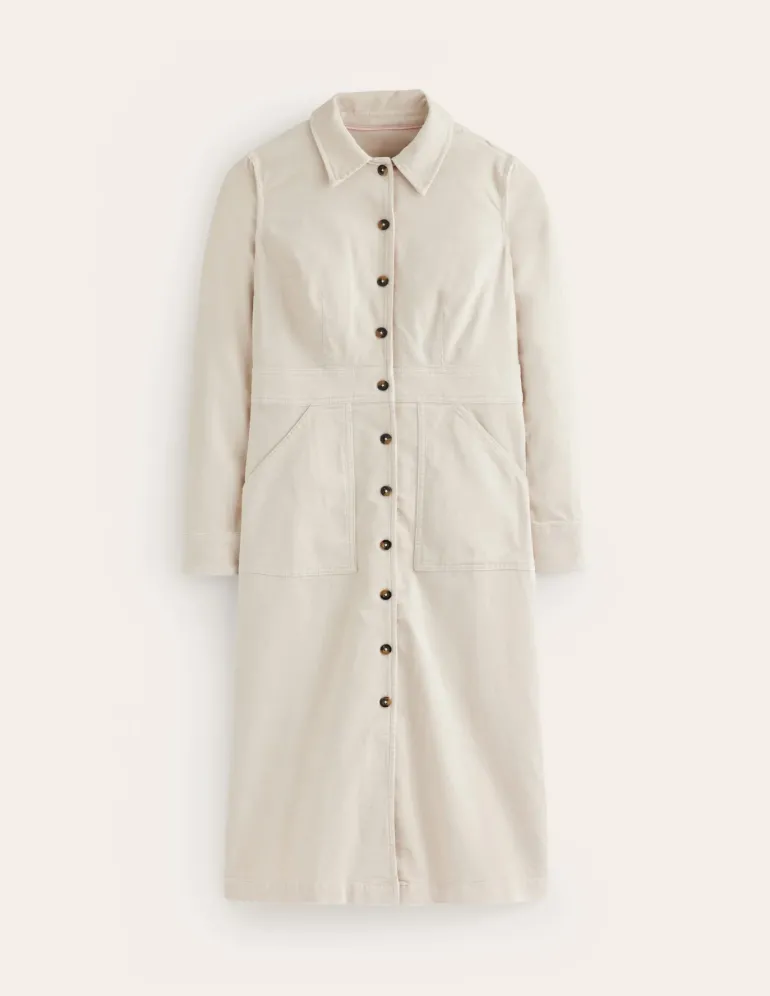Flora Cord Midi Shirt Dress-Almond Peach-Boden Shop