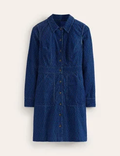 Flora Cord Shirt Dress-Blue, Diamond Trellis-Boden Cheap